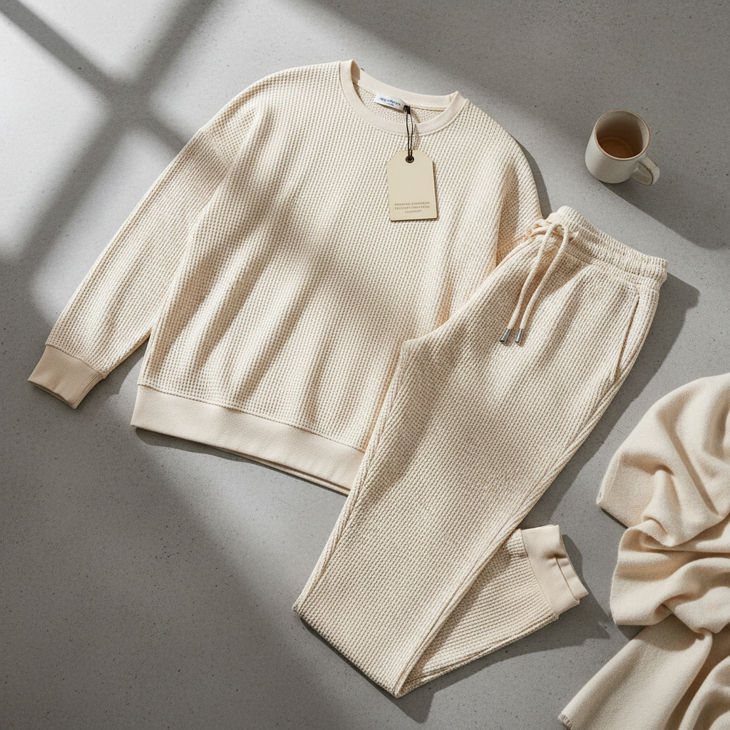 Men's Ivory Waffle-Knit Lounge Set