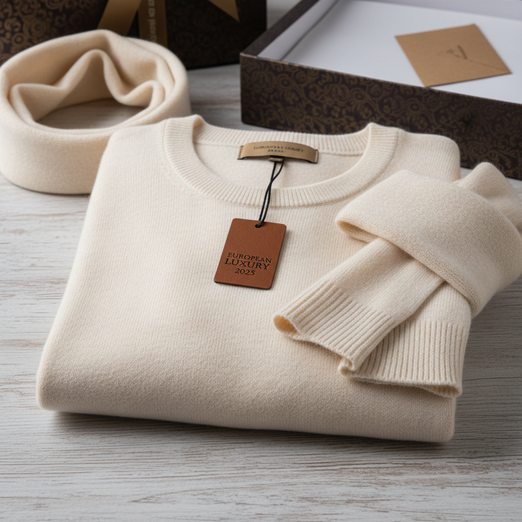 Kashmir Cashmere Sweater & Scarf Set — Ivory Cream
