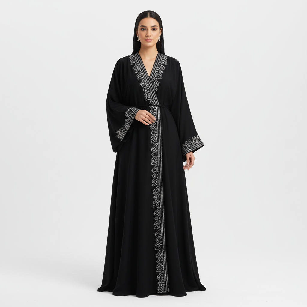 Black Silver Geometric Abaya