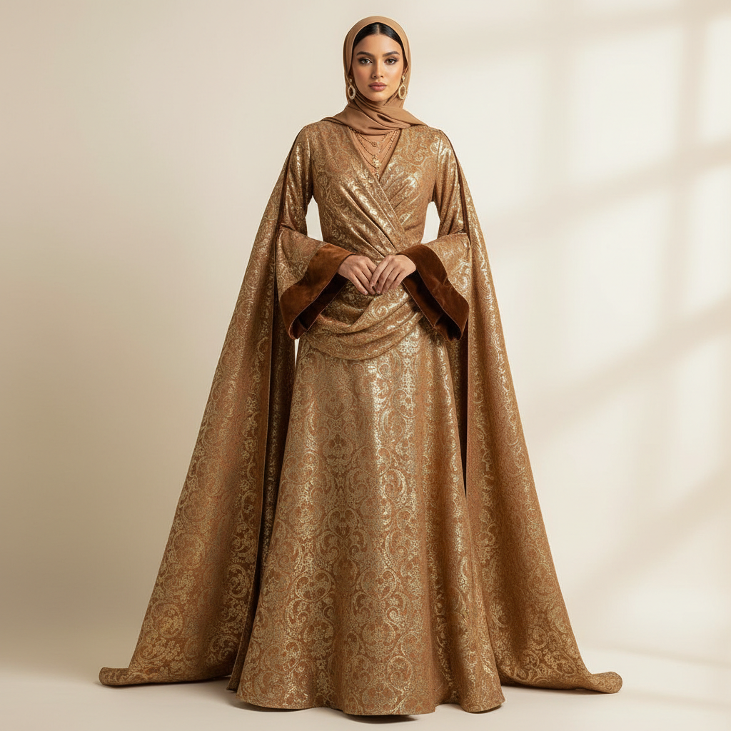 Camel Gold Metallic Bisht Abaya