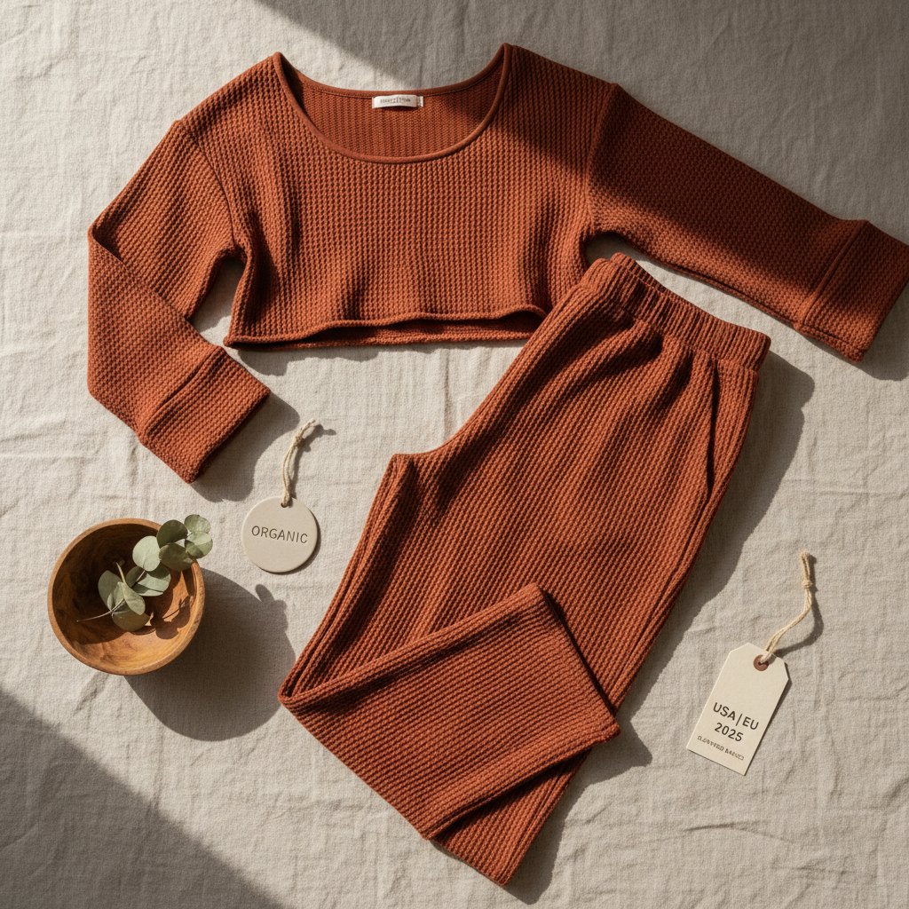 Women's Organic Cotton Waffle Co-ord — Terracotta