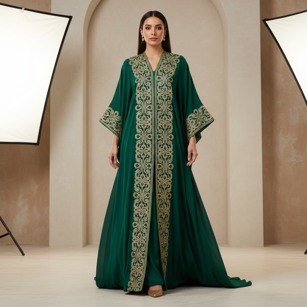Emerald Arabesque Kimono Abaya