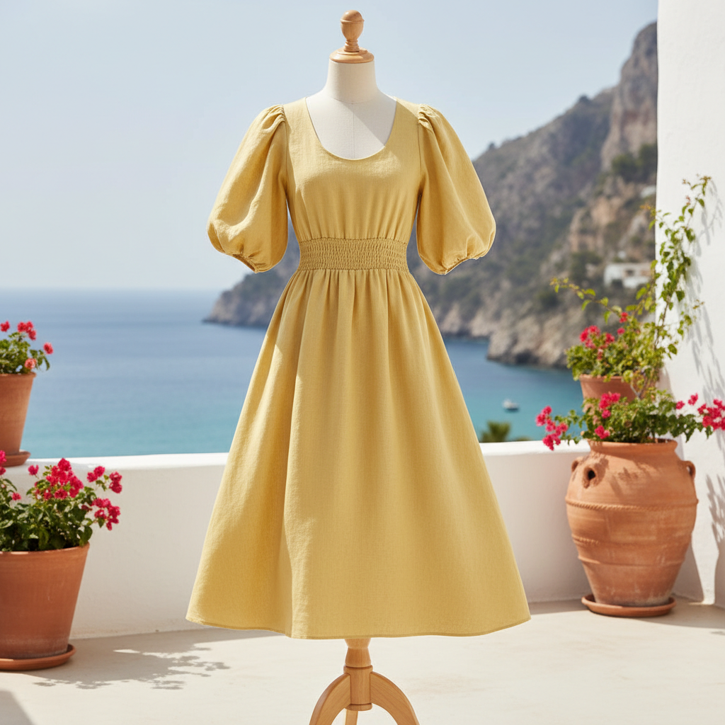Women's Butter Yellow Linen Midi Dress
