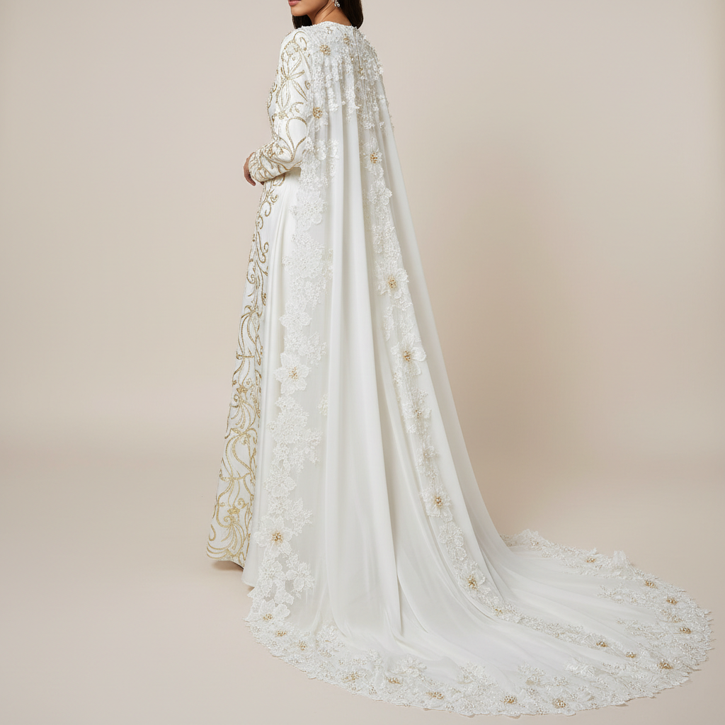 White Gold Bridal Cape Abaya