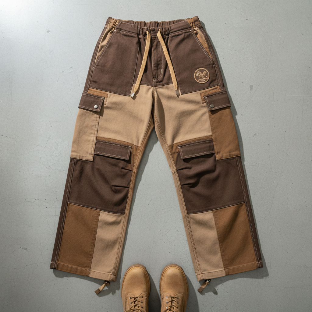 Men's Earth-Tone Wide-Leg Cargo Trousers