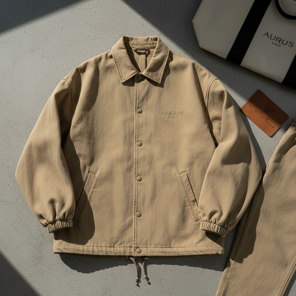 Unisex Organic Cotton Coach Jacket — Washed Khaki