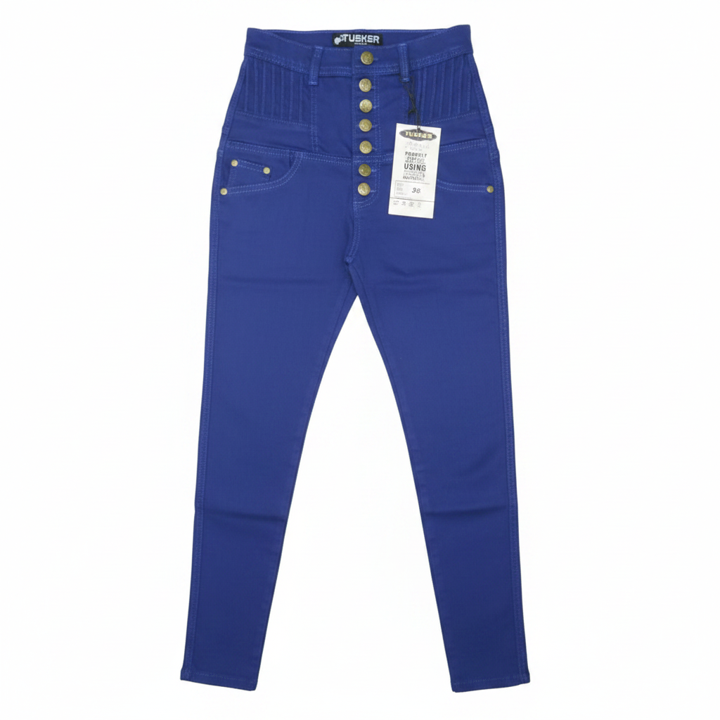 Royal Blue High-Waist Button Jeans
