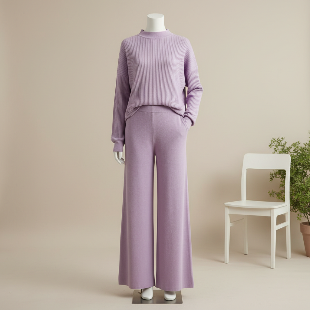 Women's Lavender Ribbed Knit Palazzo Set