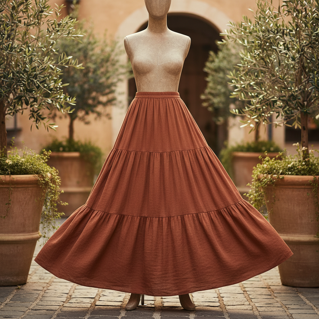 Women's Rust Terracotta Tiered Maxi Skirt