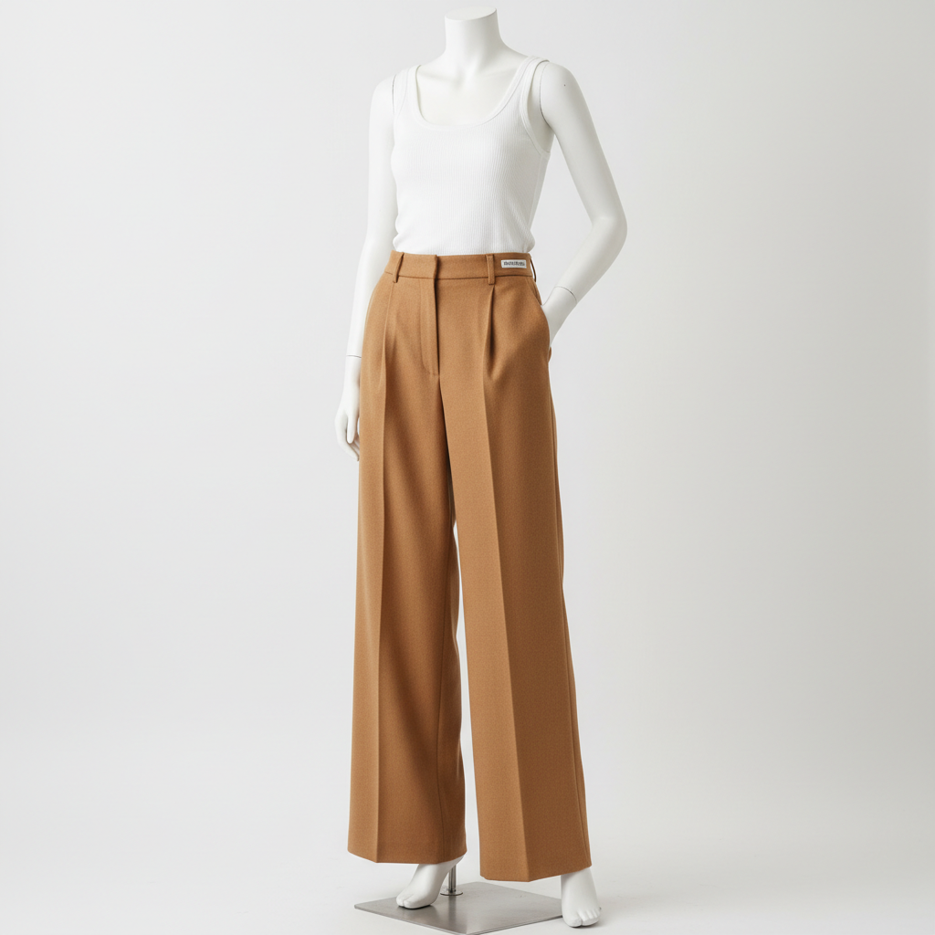 Women's Camel Wide-Leg Tailored Trousers