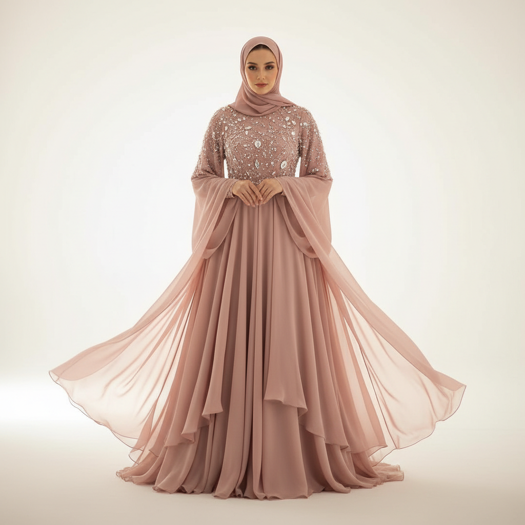 Dusty Rose Pearl Chiffon Abaya