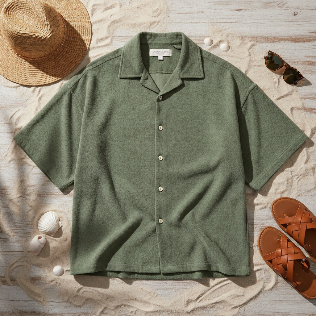 Men's Cotton Terry Towelling Shirt — Sage Olive