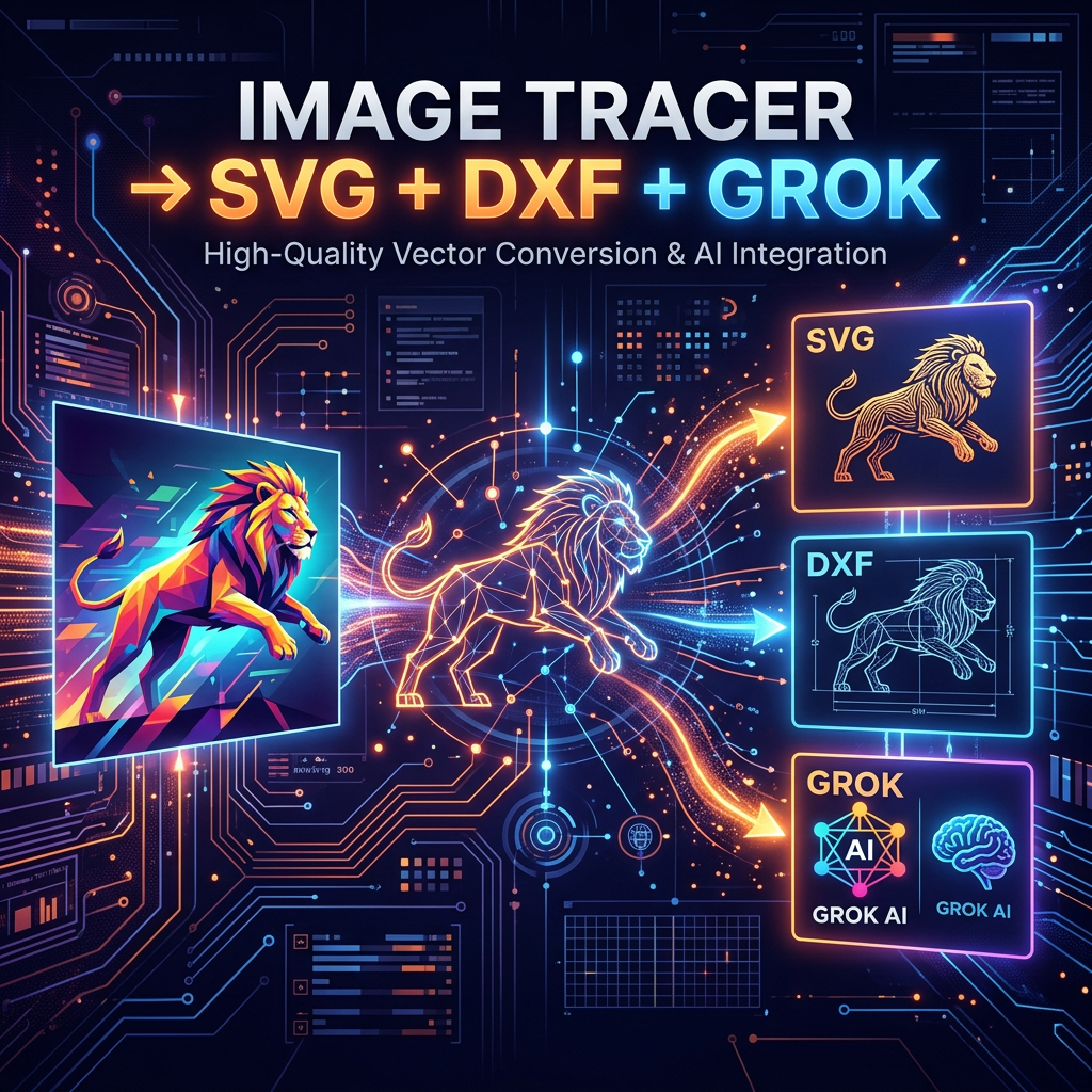 Image Tracer → SVG + DXF + Grok