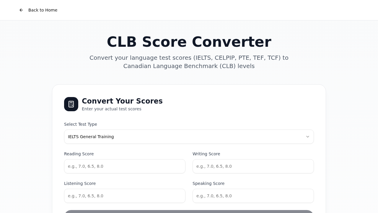 IMMERGITY CLB Converter — IELTS CELPIP to Canadian Language Benchmark