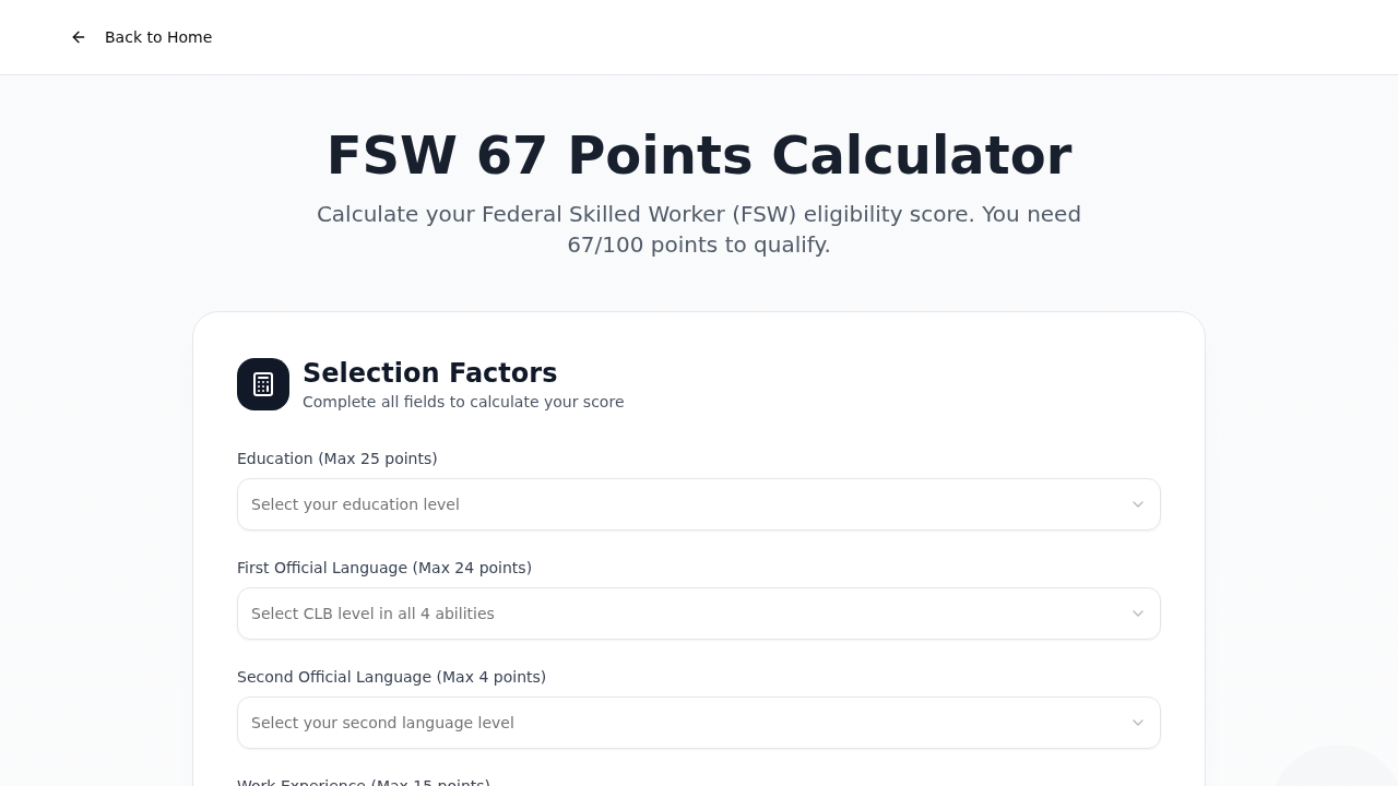 FSW 67-Point Calculator Canada — screenshot