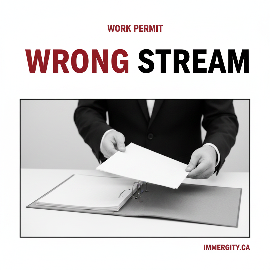 Government officer handling documents — IRCC open work permit wrong stream refusal reconsideration Canada 2026