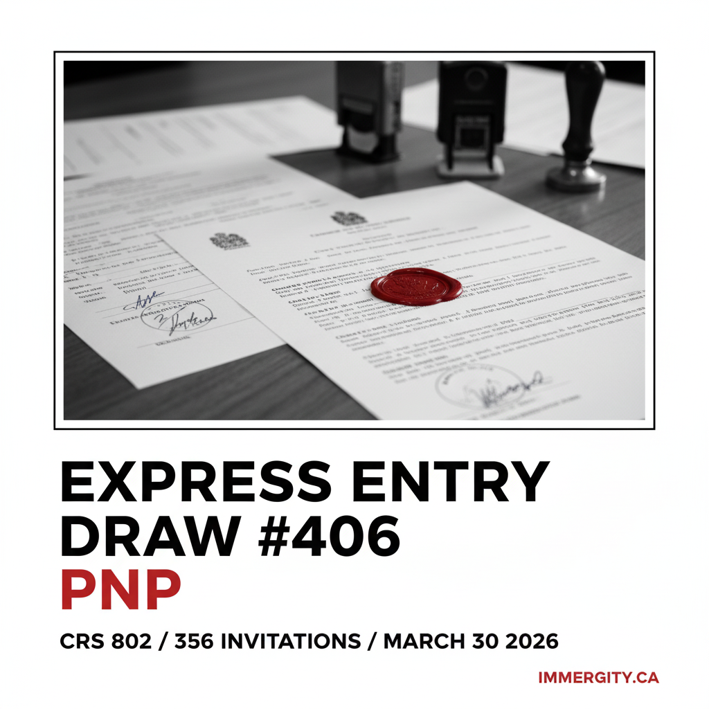 Express Entry Draw #406 March 30 2026 — Provincial Nominee Program — CRS 802 — 356 ITAs — IMMERGITY Canada