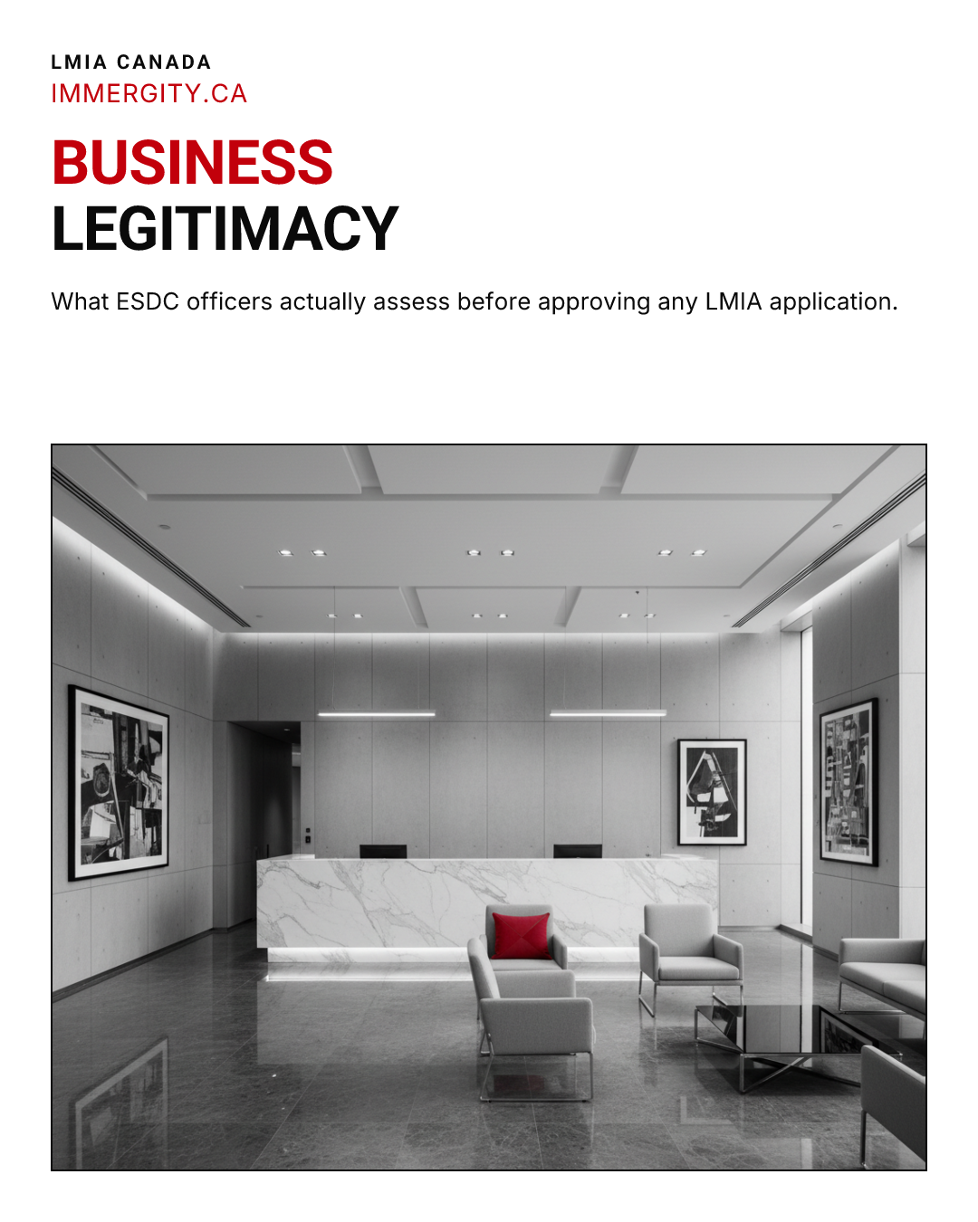 LMIA business legitimacy assessment — high-end office reception representing ESDC employer review