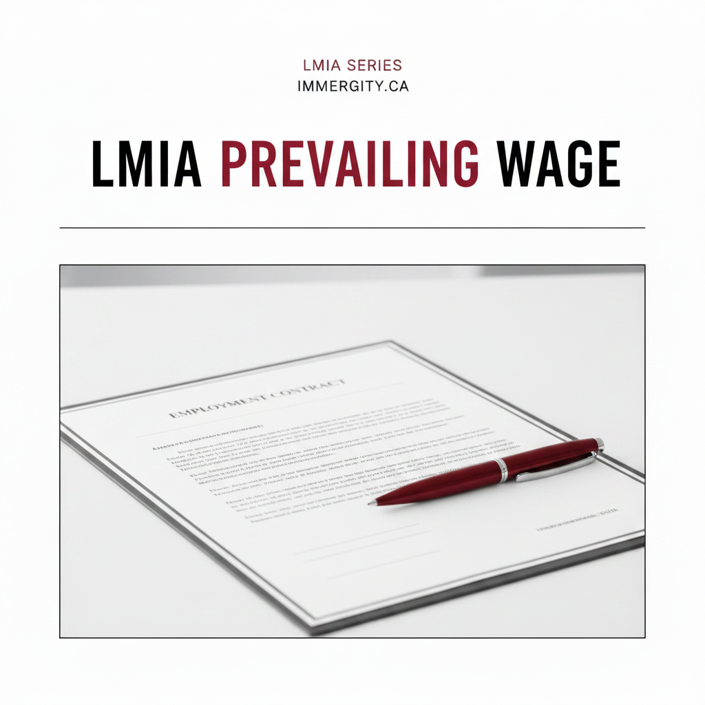 LMIA prevailing wage requirements Canada 2026 — employment contract with pen
