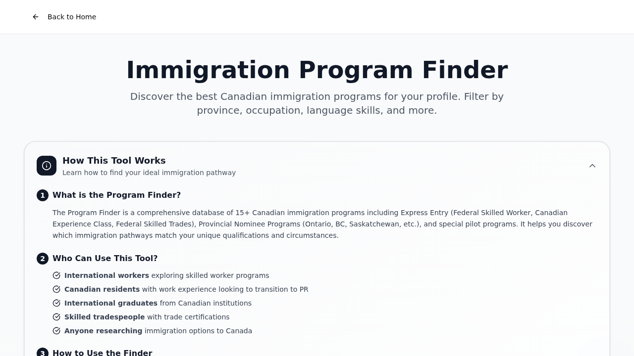 IMMERGITY Canada PNP Program Finder — Provincial Nominee Programs 2026