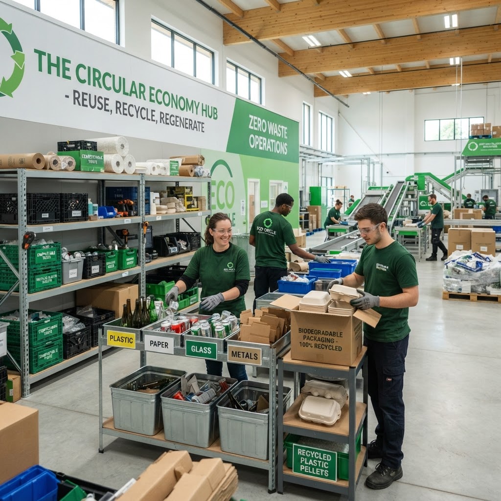 Operación productiva de economía circular en una instalación sustentable