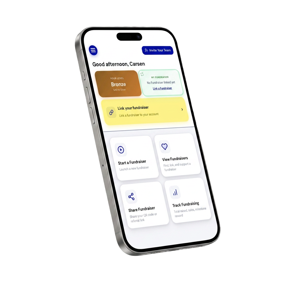 Donacelet app home screen showing fundraiser linking and sharing options
