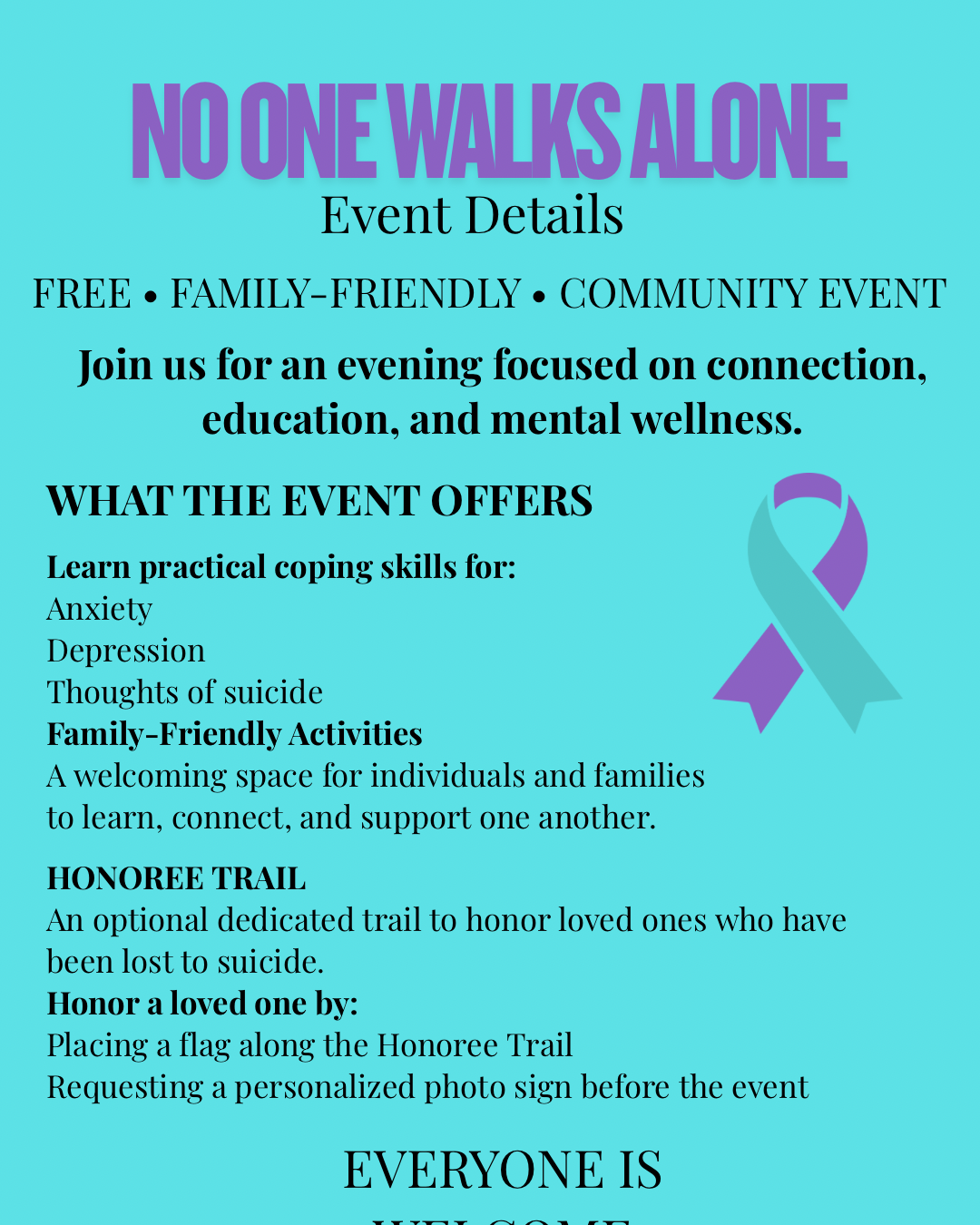 No One Walks Alone event details flyer