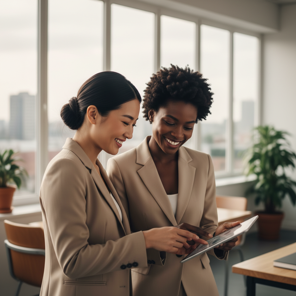 Professional women reviewing documents