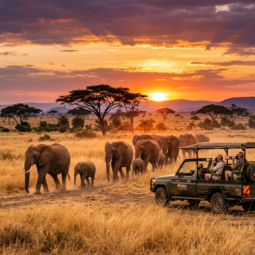 Elephants at sunset Kenya