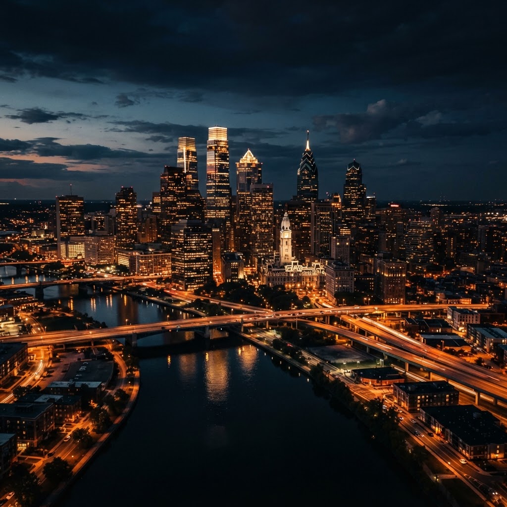 Philadelphia skyline at night