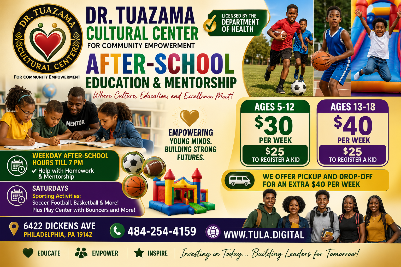 Dr. Tuazama Cultural Center — After-School Education & Mentorship program flyer