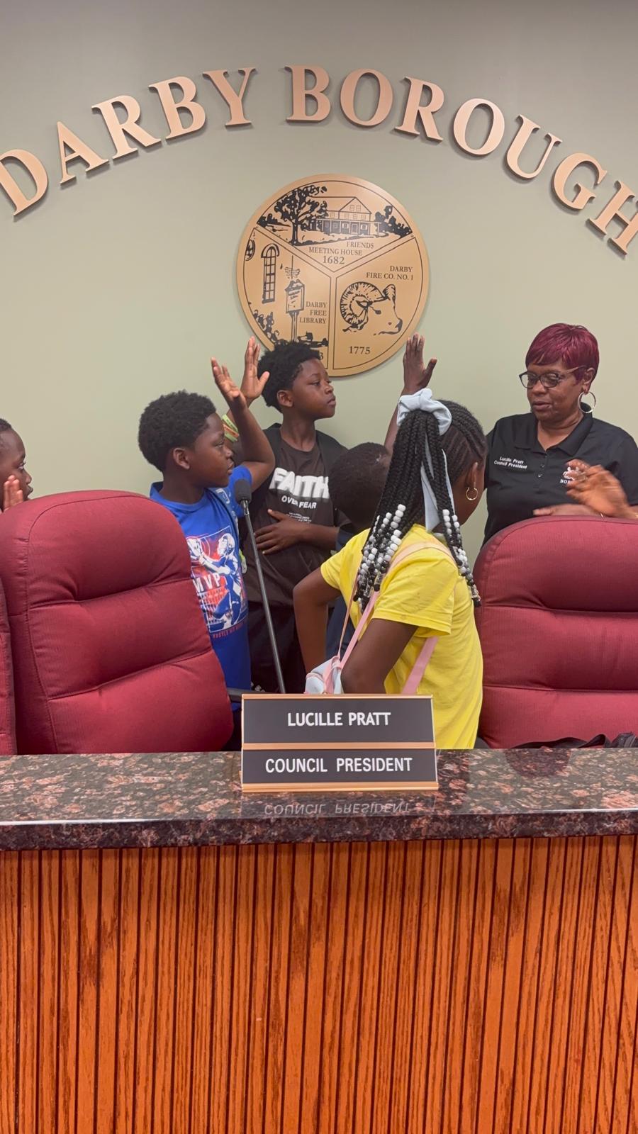 Junior TULA at Darby Borough Hall with Council President Lucille Pratt