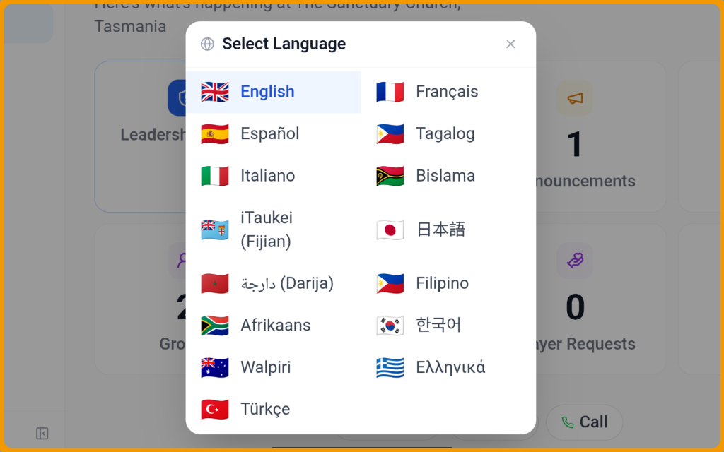 Church Sync Language Support