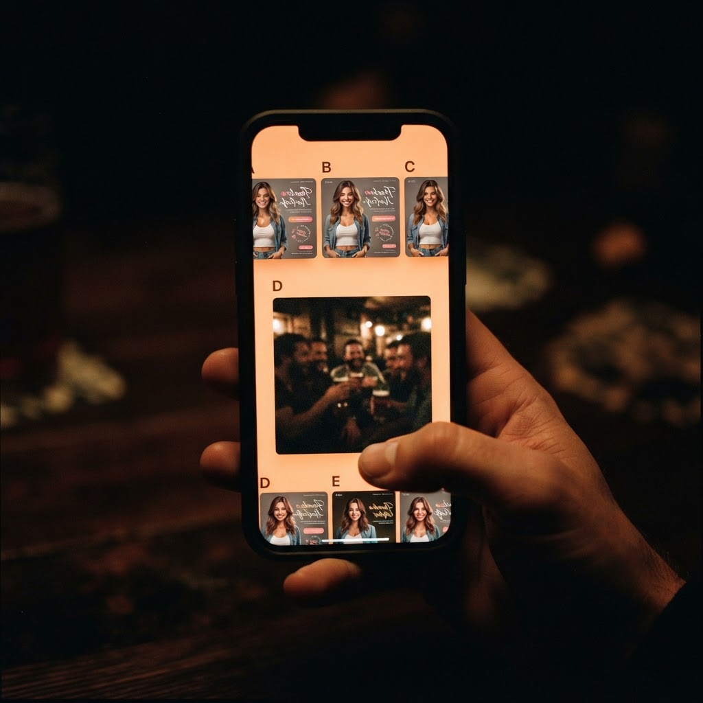 Smartphone feed saturated with identical AI-generated posts