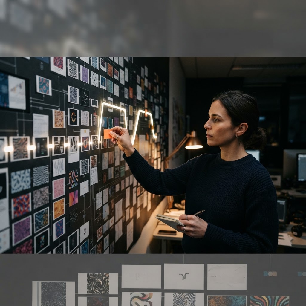 Abstract ad variations converge on one highlighted conversion path