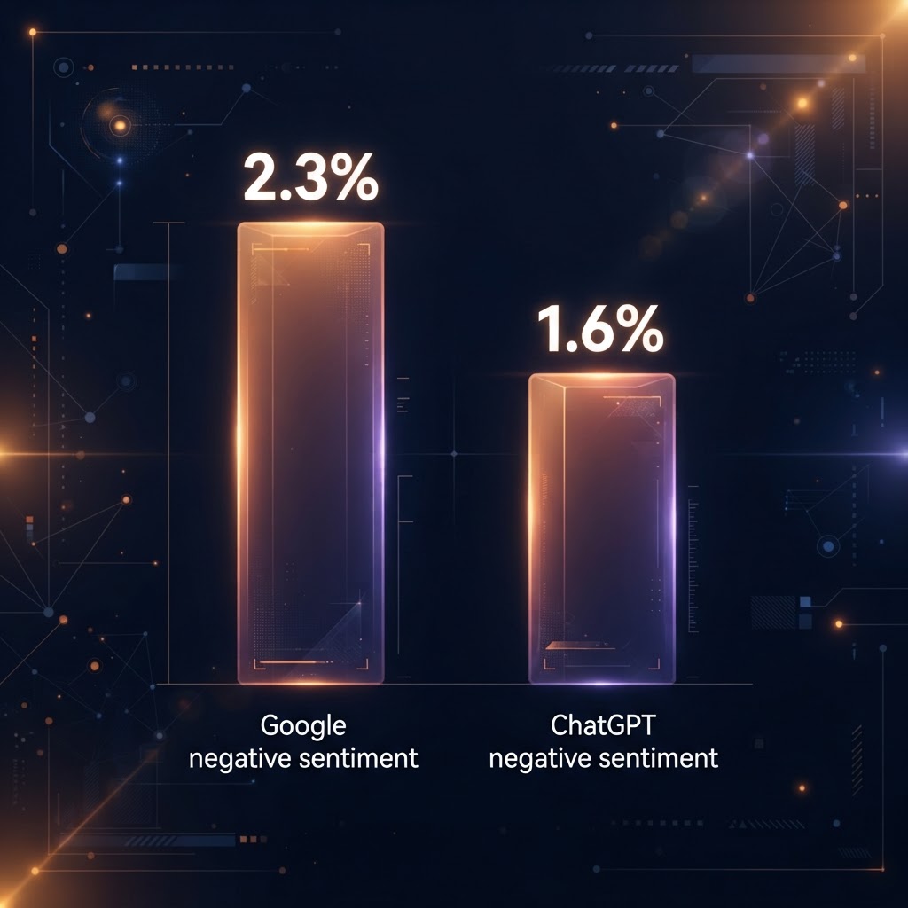 Google AI Overviews show 2.3% negative brand sentiment vs ChatGPT's 1.6% across hundreds of millions of queries