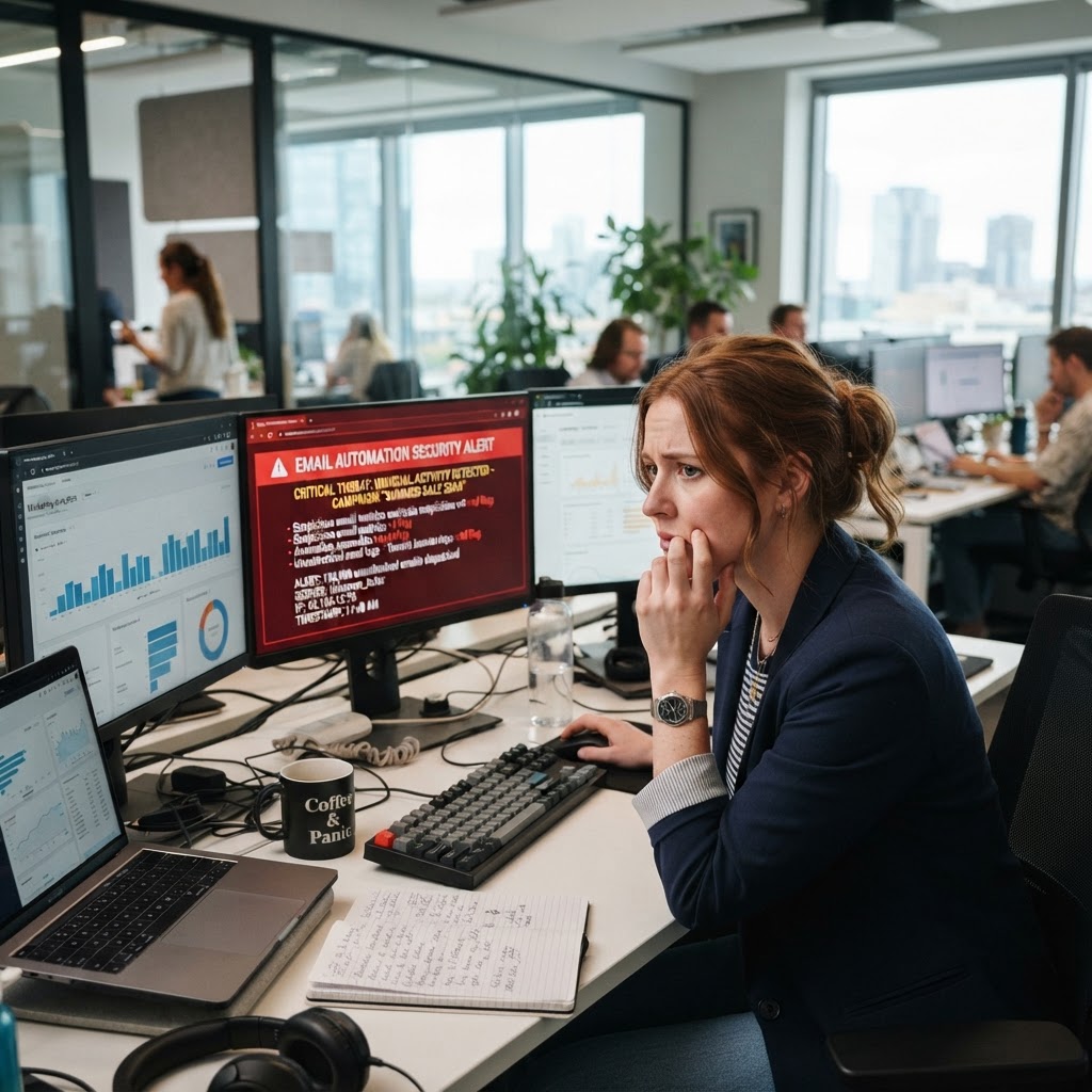 Marketing team monitoring email automation for security threats