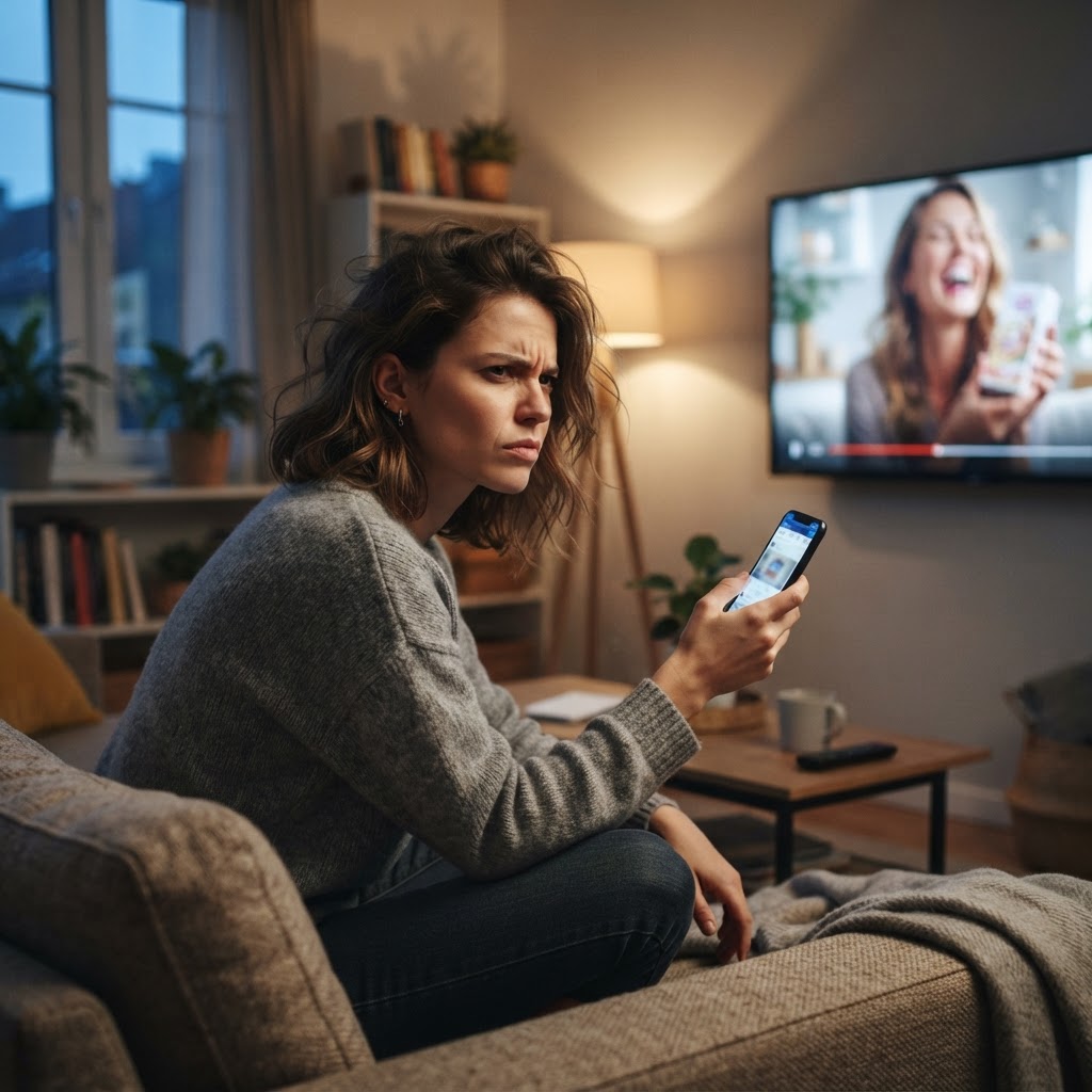A consumer pauses on a suspiciously polished advertisement
