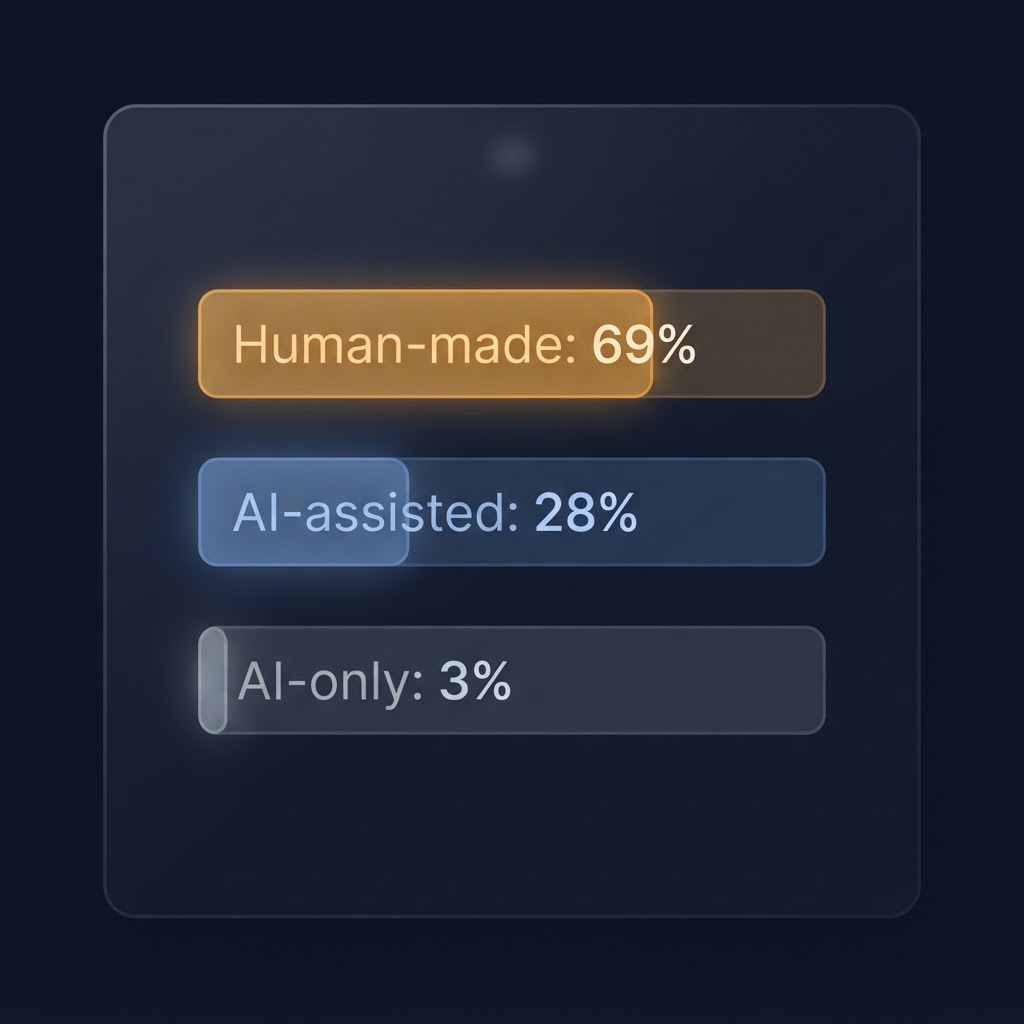 Gallup asked the question. The answer wasn't close. Trust data visualization showing Gen Z preferences: 69% human-made, 28% AI-assisted, 3% AI-only