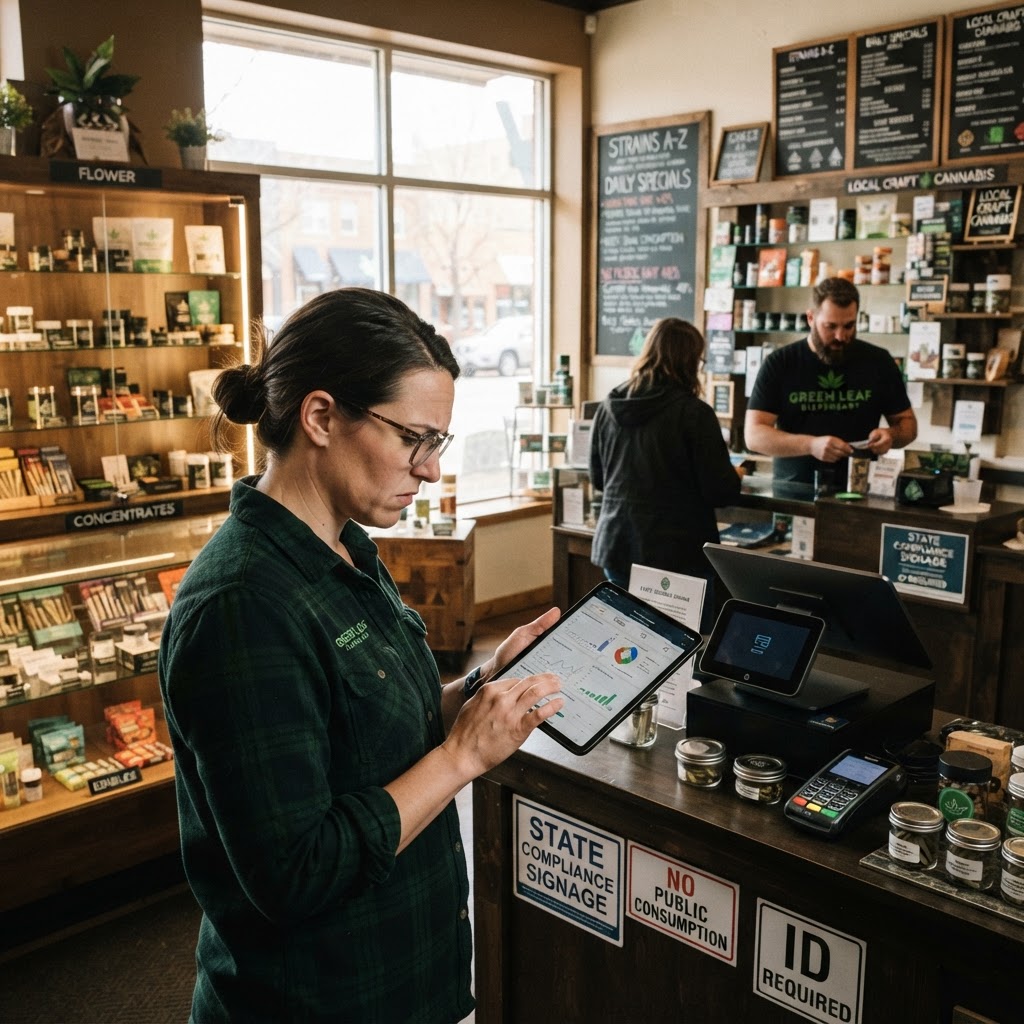 Cannabis Dispensary Operator Analyzing Data