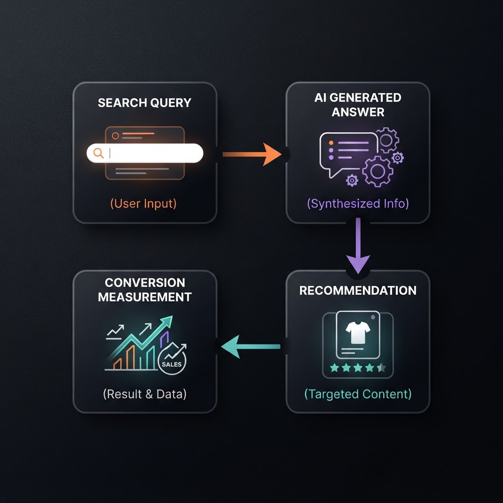 AI advertising measurement flow from conversation to recommendation to conversion