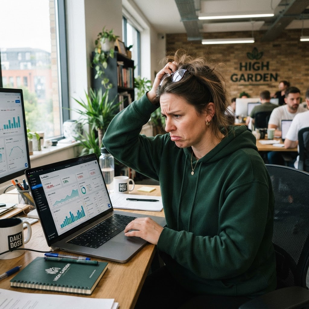 Marketing professional reviewing analytics at desk