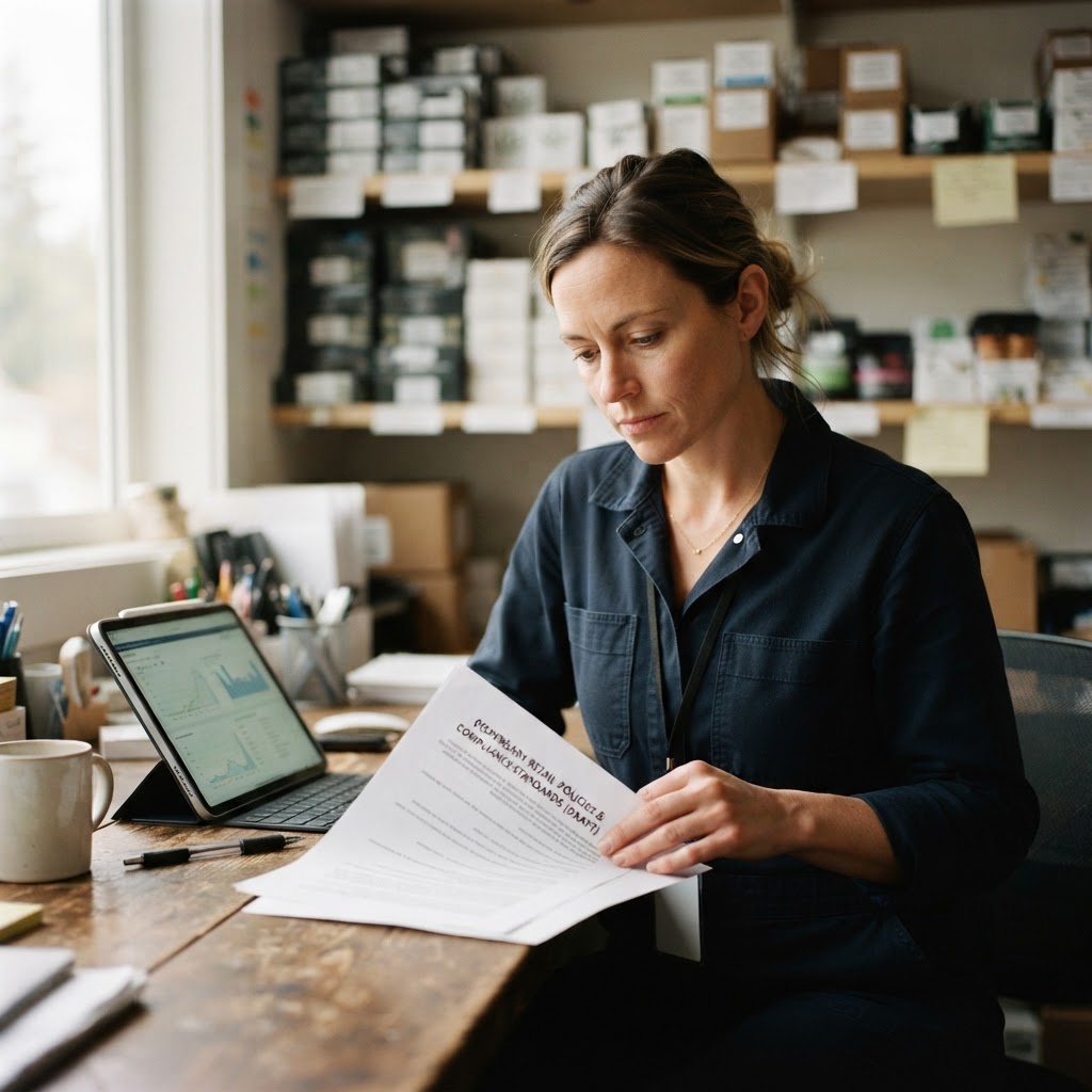 A compliance manager reviews the policy layer behind an AI retail experience