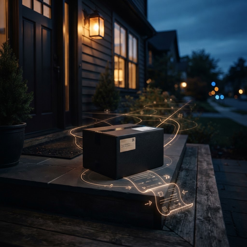 Free shipping can remove a barrier, but the promise around the order is what customers remember. A premium ecommerce package at dusk with delivery route light trails