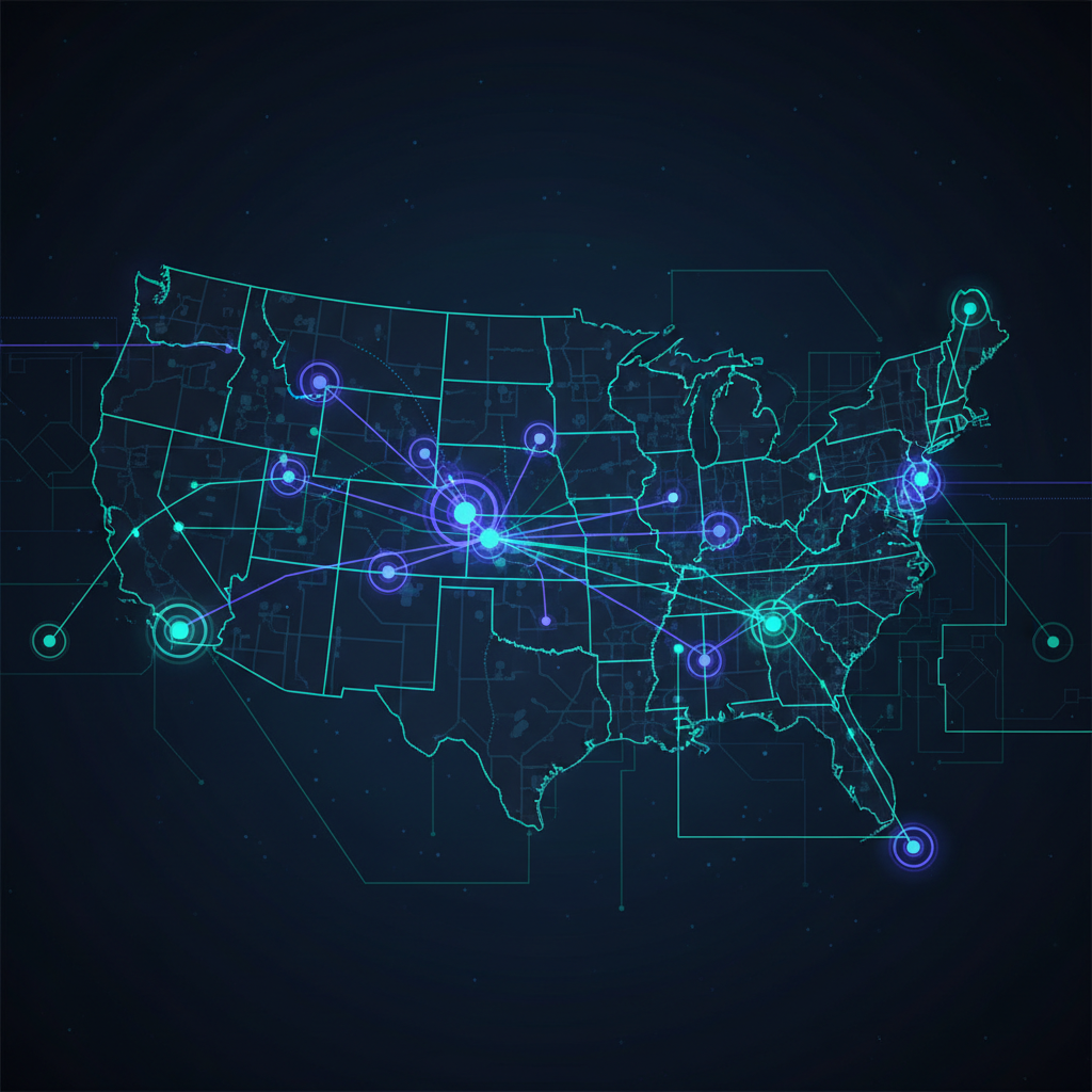 AI route optimization map showing freight network across the US