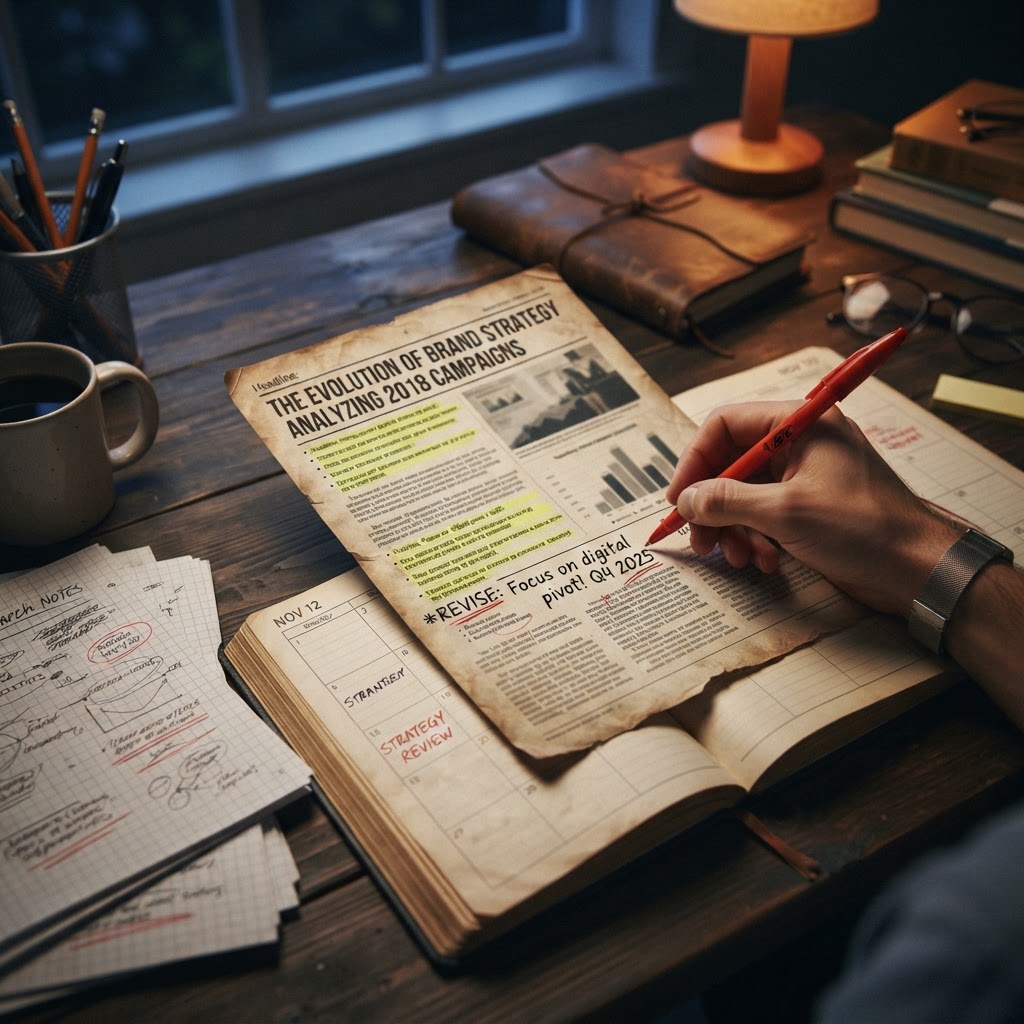 An old marketing article being updated with fresh annotations