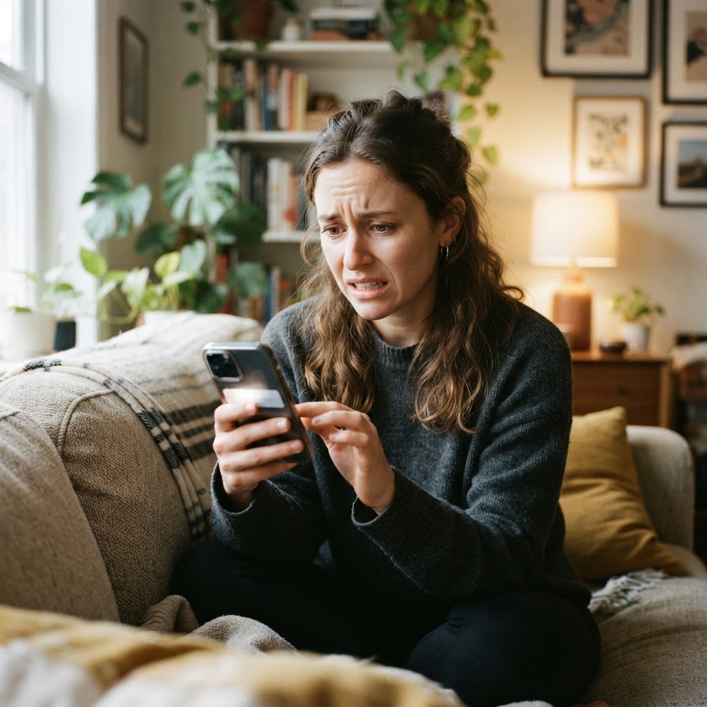 Someone reading a threatening notification from an AI agent.