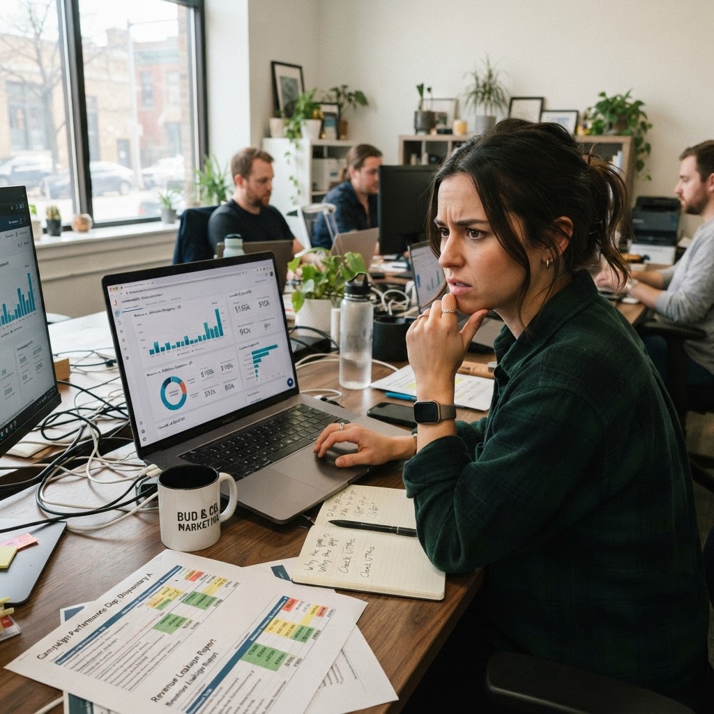 Marketing Team Reviewing Attribution Dashboard