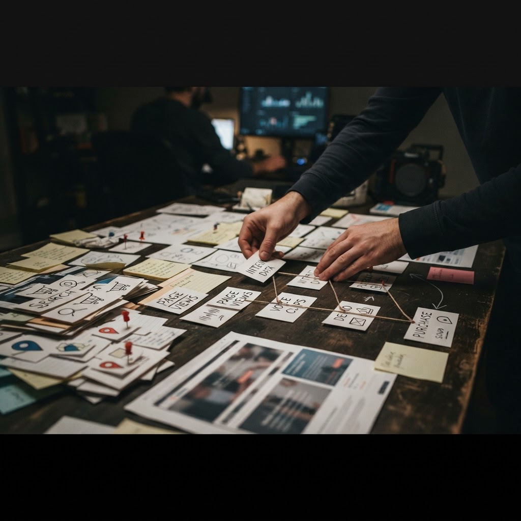 Customer intent cards and messy inputs being organized into one decision path