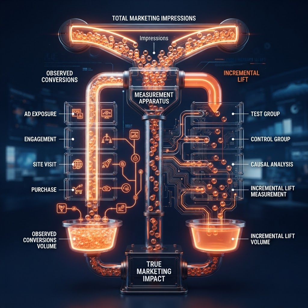 A marketing funnel separating observed conversions from incremental lift